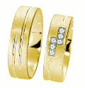 Ringpaar Trauringe/Verlobungsringe/Freundschaftsringe Kollektion Linder CLASSIC Harmony 005 und 006 in Gelbgold 333 Ringbreite / Stärke 6,00 x 1,40 mm. 1 Ring mit 6 Brillanten.