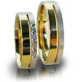 Paarpreis Holzhausener Trauringe - Geißler 81559 Ringbreite 5,5mm Weißgold u. Gelbgold 585 mit 5 Brillanten 0,01ct zus. 0,05ct WSI